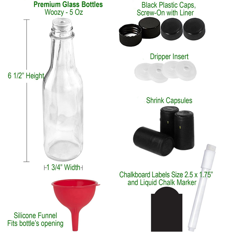 5oz Woozy Hot Sauce Glass Bottle Sesame Oil Bottle with Lids and Funnel