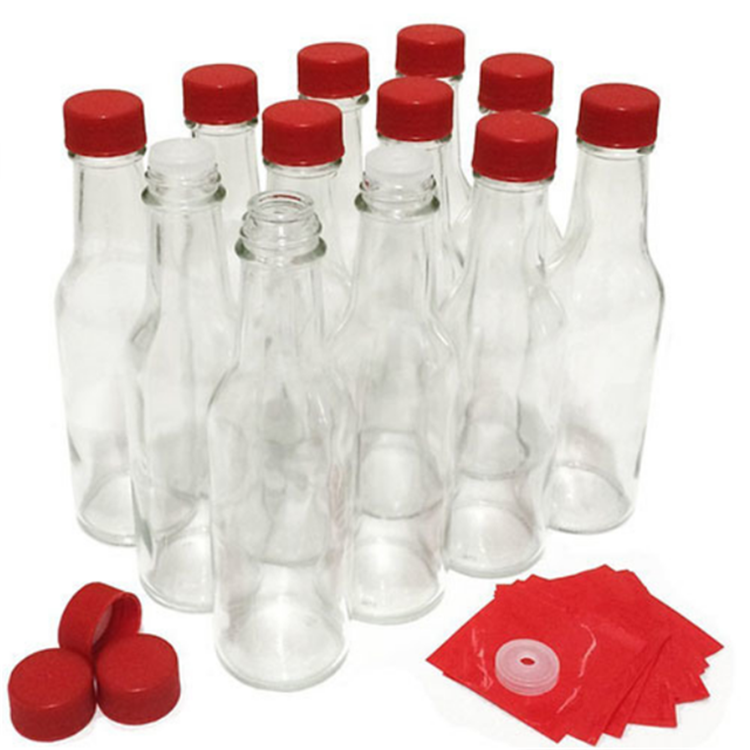 5ozml Clear Glass Hot Sauce Bottle with Black Cap and Shrink band and Orifice Reducer