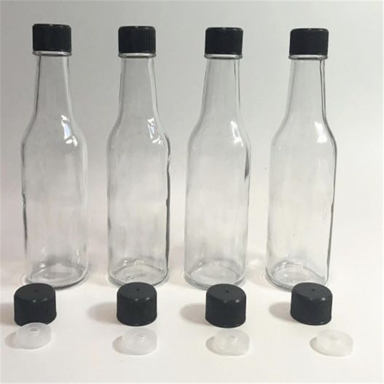 5ozml Clear Glass Hot Sauce Bottle with Black Cap and Shrink band and Orifice Reducer