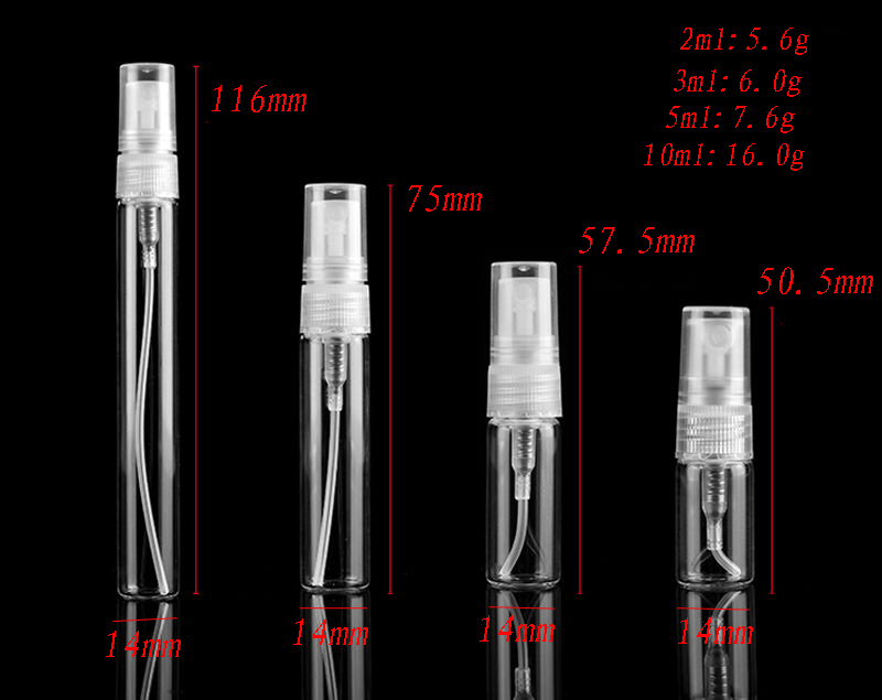 5pcs/pack 2ML 3ML 5ML 10ML Portable Mini Perfume Bottle Empty Cosmetics Bottle Sample Test Tube Thin Glass Vials