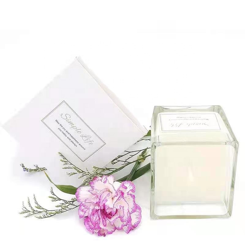 6*6cm Classic luxury soy wax custom clear empty wholesale matte black glass jar with bamboo lid sqaure votive candle jars
