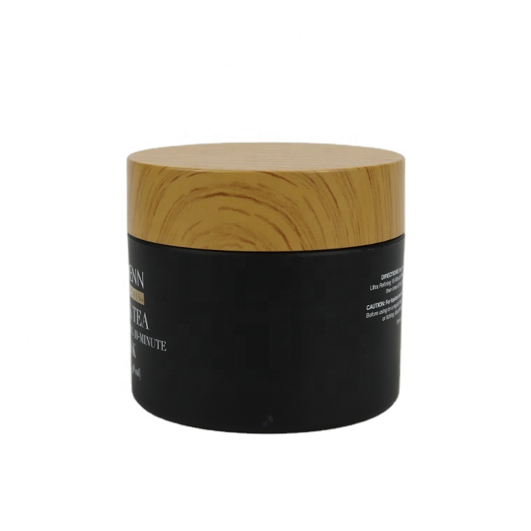 6.7OZ 200ml Matte Black Cosmetic Jar With Printed Wooden Cap