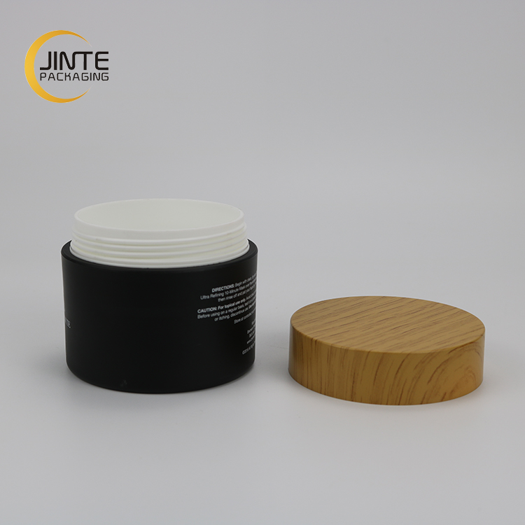 6.7OZ 200ml Matte Black Cosmetic Jar With Printed Wooden Cap