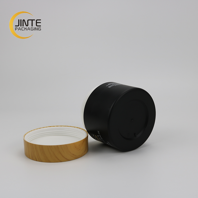6.7OZ 200ml Matte Black Cosmetic Jar With Printed Wooden Cap