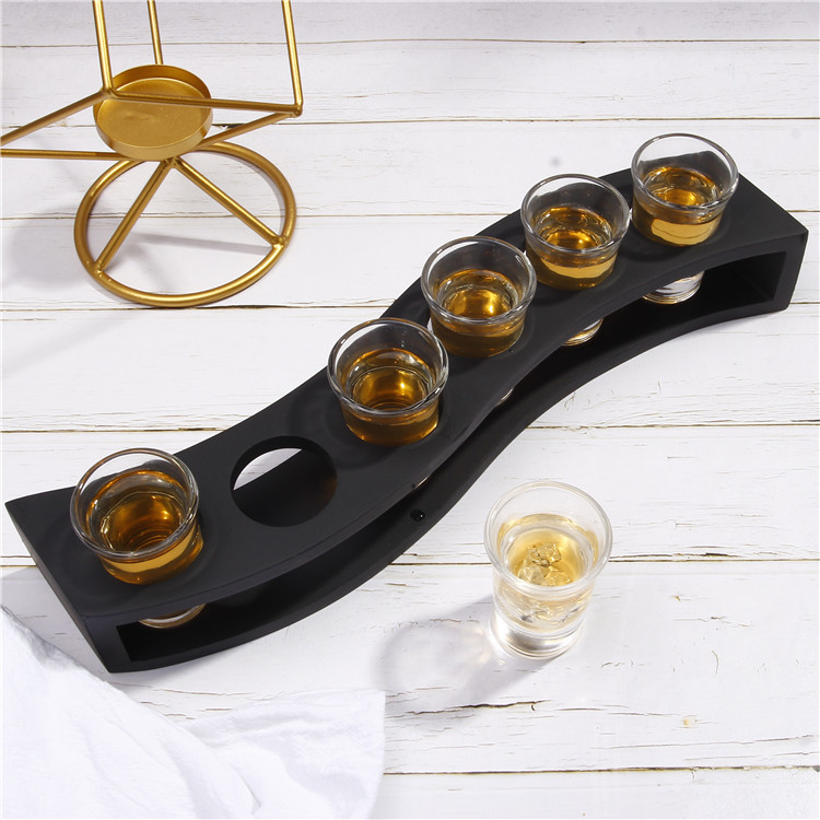6 Glass Holder Dispenser Filling Liquids Shots Multiple 6 pieces in one wooden tray with color box