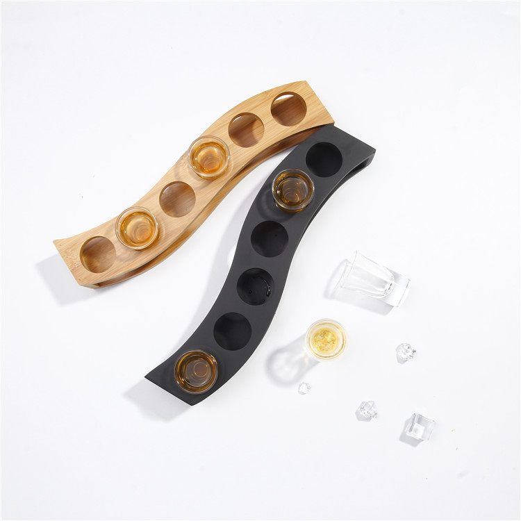 6 Glass Holder Dispenser Filling Liquids Shots Multiple 6 pieces in one wooden tray with color box
