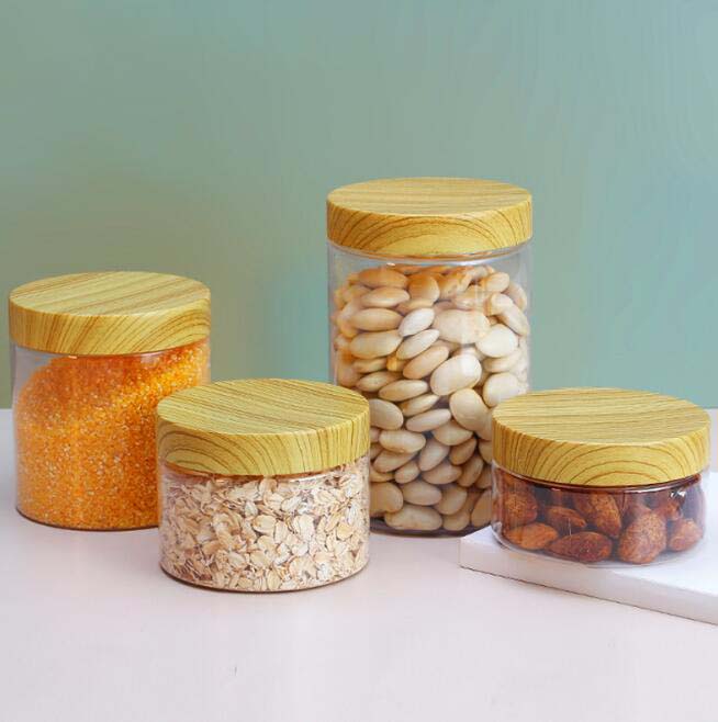 6 Sizes Plastic Cereal Containers With Wood Lids Retain Freshness Food Canister For Snacks Grains Dry Food