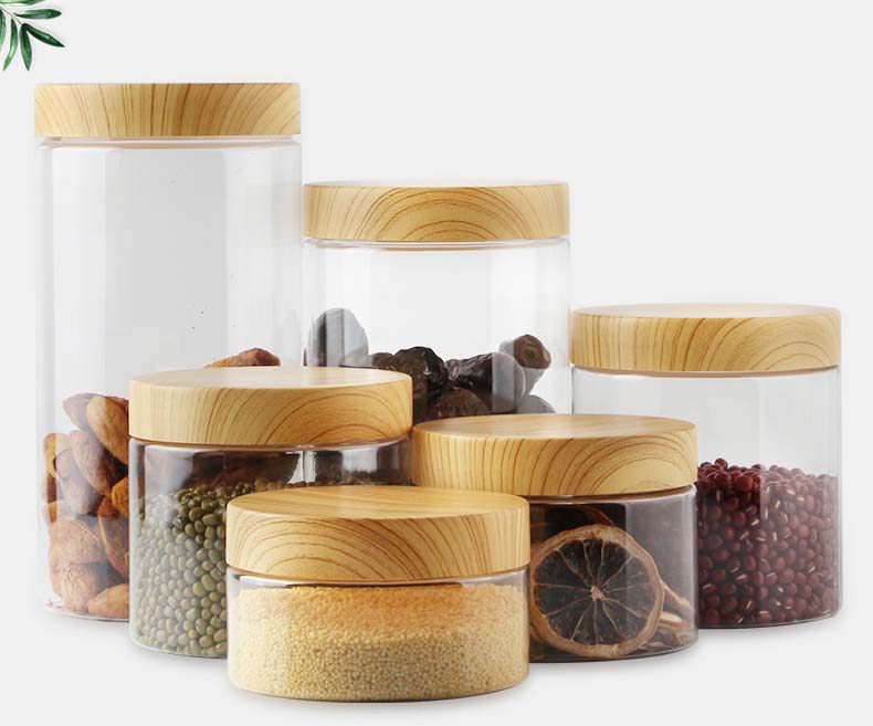 6 Sizes Plastic Cereal Containers With Wood Lids Retain Freshness Food Canister For Snacks Grains Dry Food