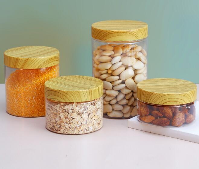 6 Sizes Plastic Cereal Containers With Wood Lids Retain Freshness Food Canister For Snacks Grains Dry Food