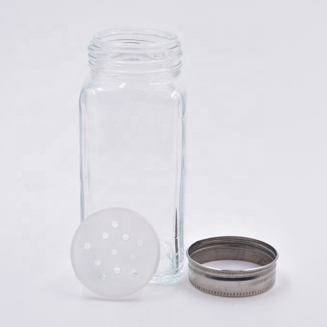 6 oz 180ml clear square glass spice jars glass bottles for herb salt pepper seasoning storage with shaker tops silver metal lids