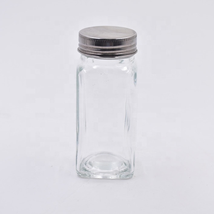 6 oz 180ml clear square glass spice jars glass bottles for herb salt pepper seasoning storage with shaker tops silver metal lids