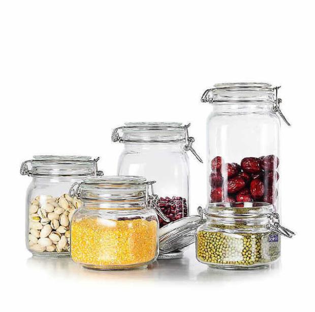 6 oz ounce 200ml wide mouth clear storage airtight glass jars with clip