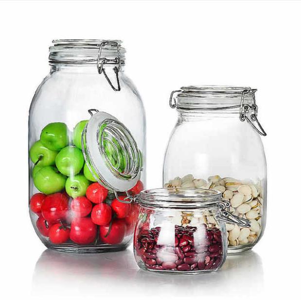 6 oz ounce 200ml wide mouth clear storage airtight glass jars with clip