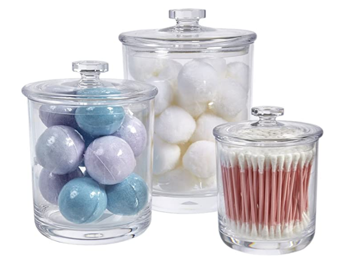 60-Ounce, 30-Ounce and 15-Ounce Clear Plastic Apothecary Jars Set of 3