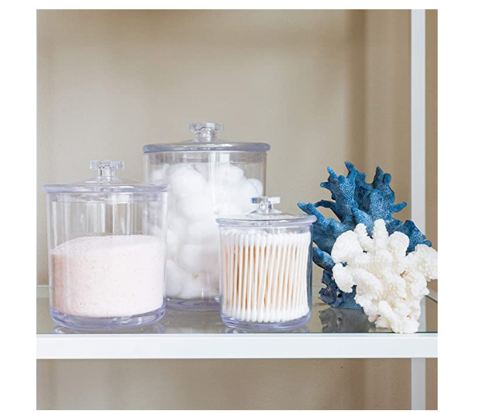 60-Ounce, 30-Ounce and 15-Ounce Clear Plastic Apothecary Jars Set of 3