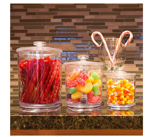 60-Ounce, 30-Ounce and 15-Ounce Clear Plastic Apothecary Jars Set of 3