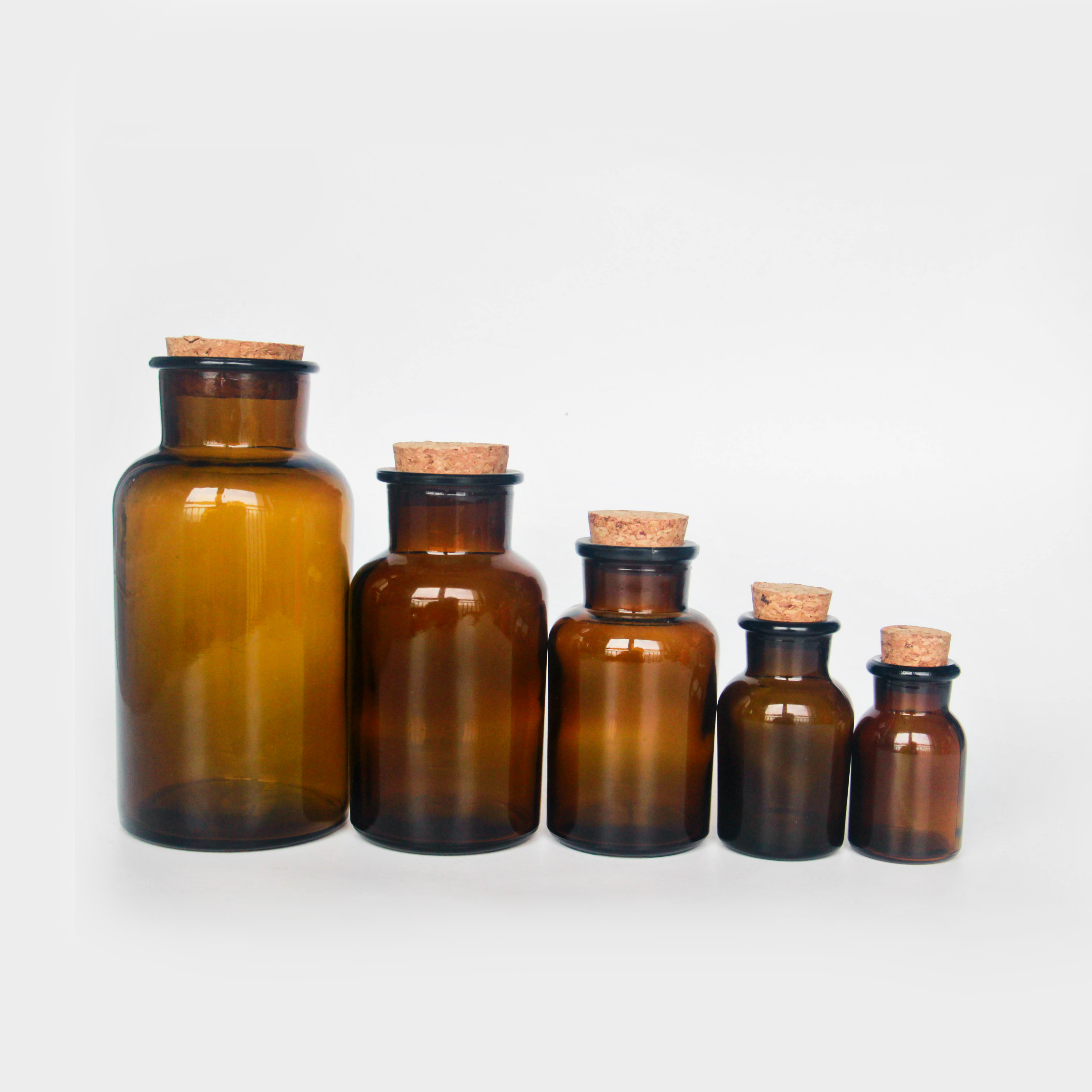 60 ml 125 ml 250 ml 500 ml 1000 ml Wide Mouth Lab Chemical Glass Pill Bottle Antique Apothecary jar With Cork