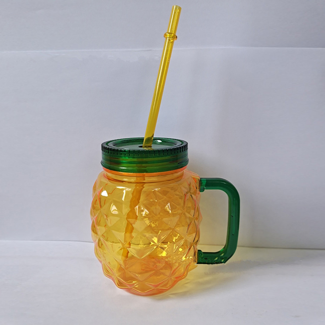 600ml Drinking Plastic Pineapple Cup Plastic Mason Cup With Handle