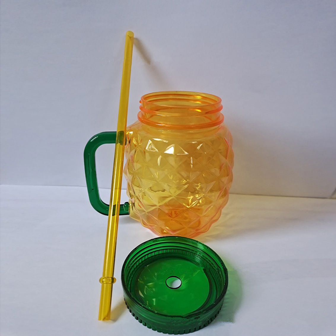600ml Drinking Plastic Pineapple Cup Plastic Mason Cup With Handle