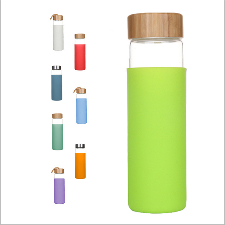 600ml High Borosilicate transparent glass water bottle with bamboo lids