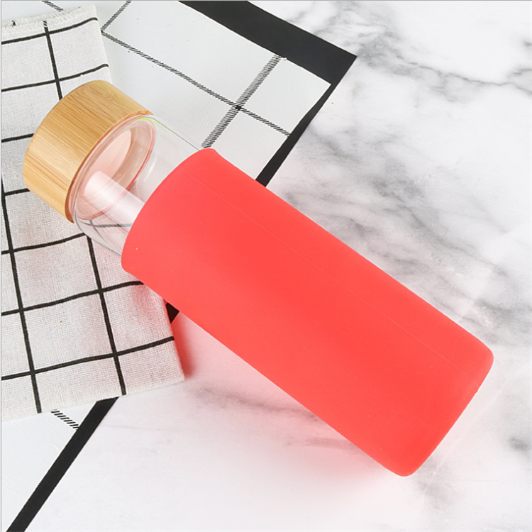 600ml High Borosilicate transparent glass water bottle with bamboo lids