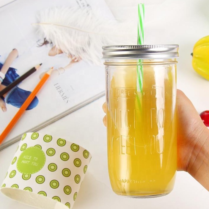 600ml Wide Mouth Beverage Glass Mason Jar With Straw