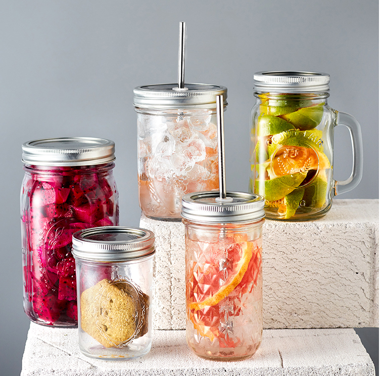 600ml Wide Mouth Beverage Glass Mason Jar With Straw