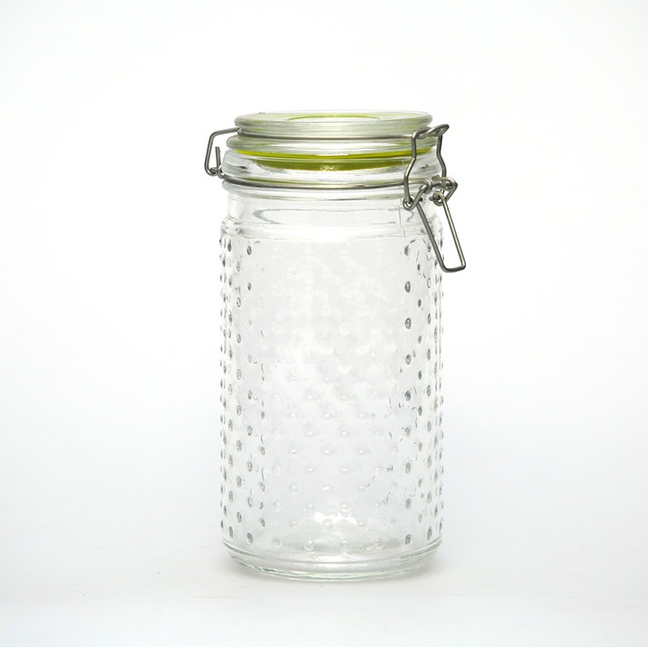 600ml pot embossing clear round glass food container with clip hermetic glass lid