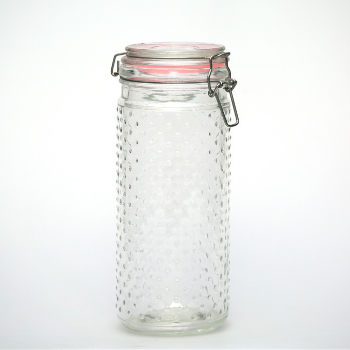 600ml pot embossing clear round glass food container with clip hermetic glass lid