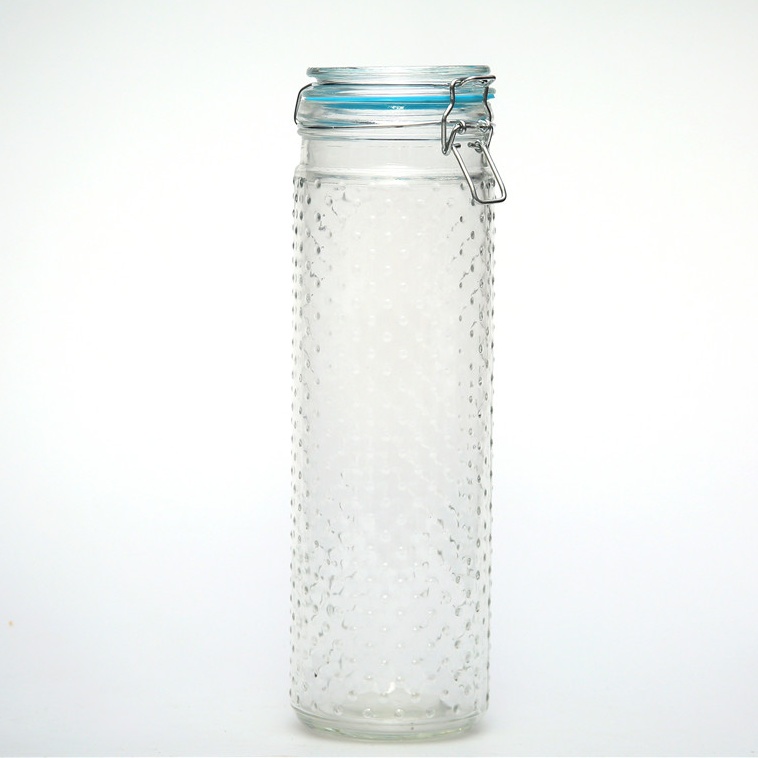 600ml pot embossing clear round glass food container with clip hermetic glass lid