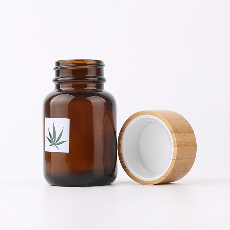 60g 75g 100g 120g 150g 200g 250g  Frosted glass cbd jar container with bamboo child proof lid