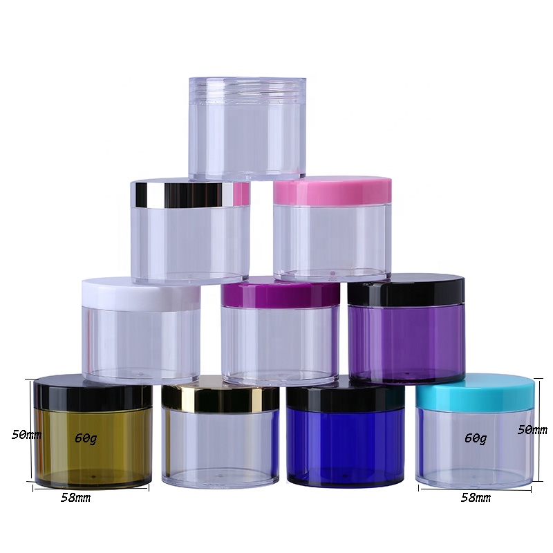 60g PS plastic clear cosmetic jar empty refillable glitter pot container for nail glitter powder