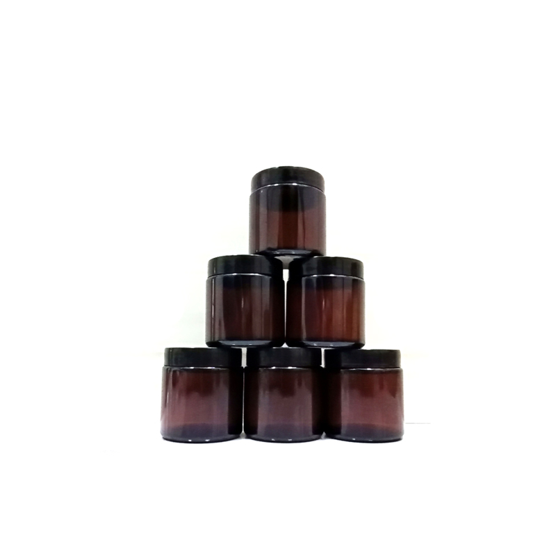 60g amber glass jar with black lid thick glass container for face cream jar