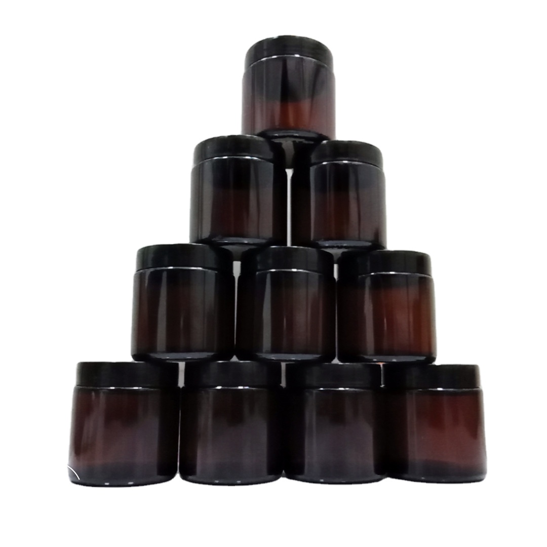 60g amber glass jar with black lid thick glass container for face cream jar