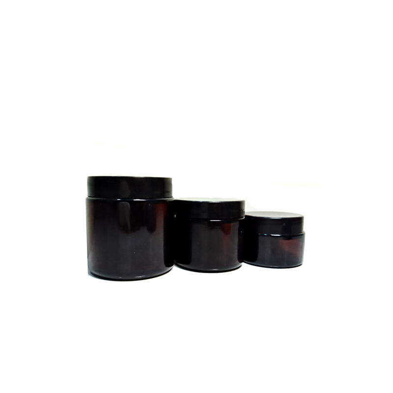 60g amber glass jar with black lid thick glass container for face cream jar