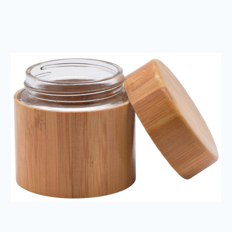 60g bamboo jar with glass inner jar for cosmetic packaging face cream make up recover cream bath salts 2 oz bamboo glass jar