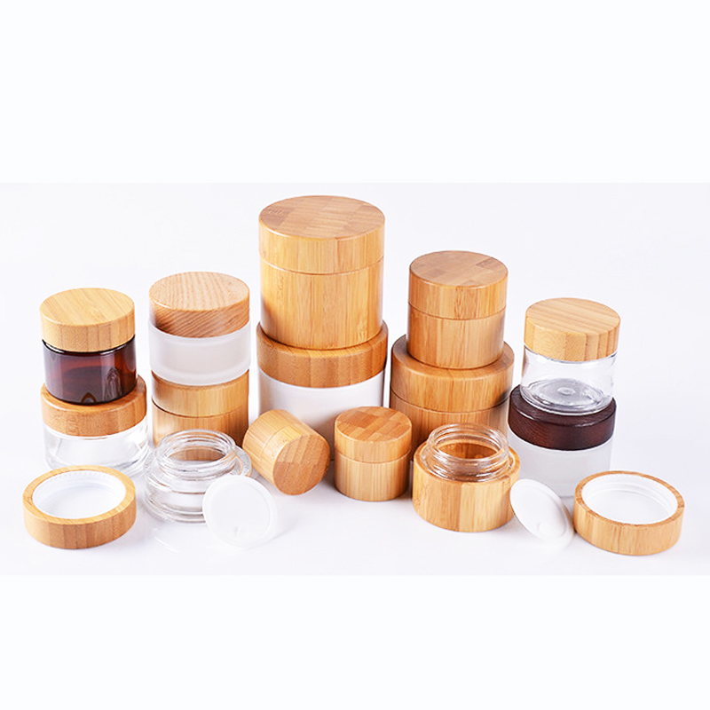 60g bamboo jar with glass inner jar for cosmetic packaging face cream make up recover cream bath salts 2 oz bamboo glass jar