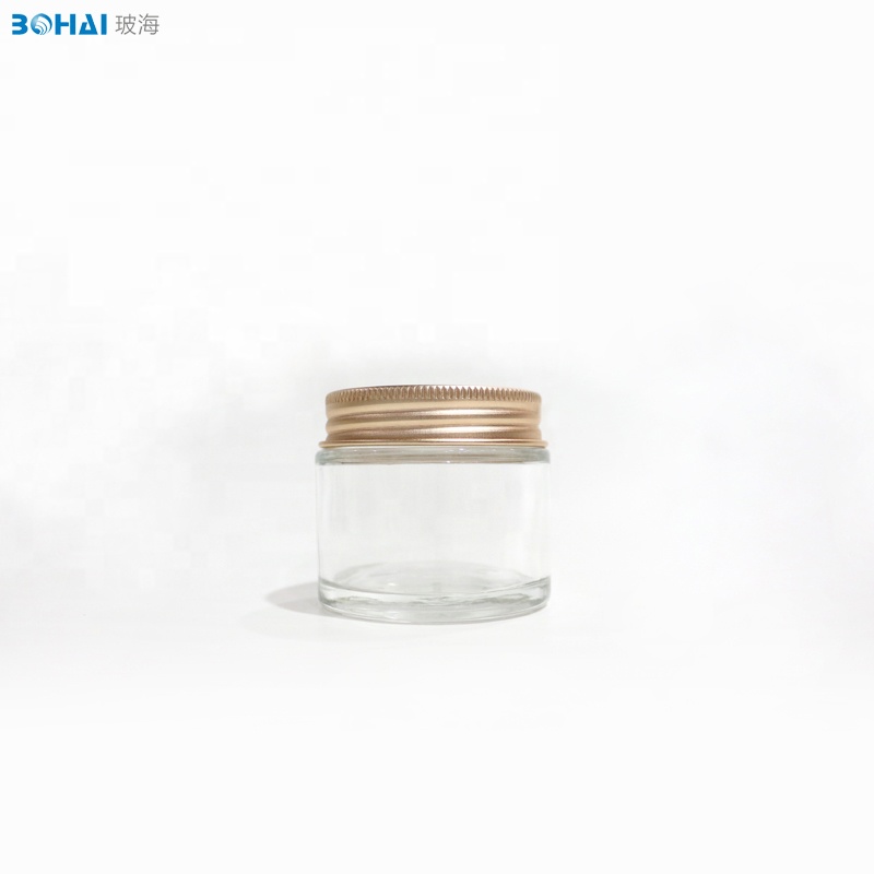 60g clear glass face cream jar with golden screw cap