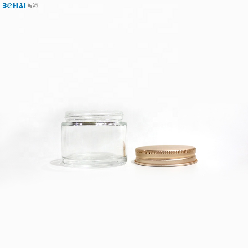 60g clear glass face cream jar with golden screw cap