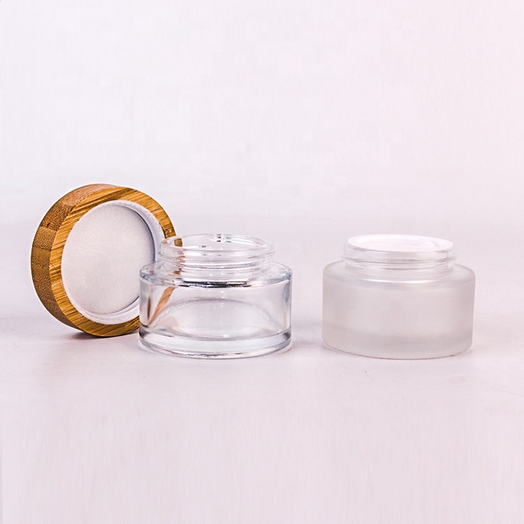 60g cosmetic cream empty glass jar wood cap clear cream glass jar with bamboo lids