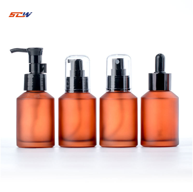60ml 100ml Lotion Pump Bottle Frosted Essential Oil Bottle Cosmetic Glass Pump Bottle