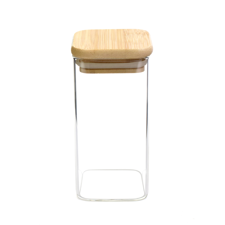 60ml 120ml Bamboo Lid square Storage Glass Jar With Wooden Lid Suction Container Jars For Candle Coffee