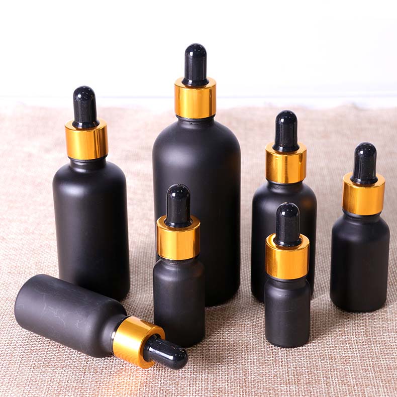 60ml 120ml glass boston round bottles cosmetic pump lotion serum cream Essential Oil Matte Black Frosted Glass Dropper Bottle