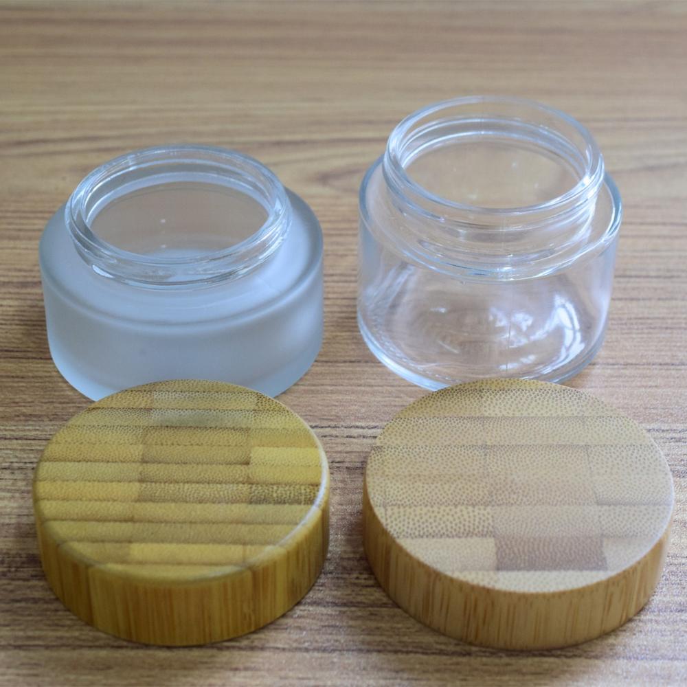 60ml 120ml glass cosmetic jar with real bamboo lid cream storage jars container screw wood cap