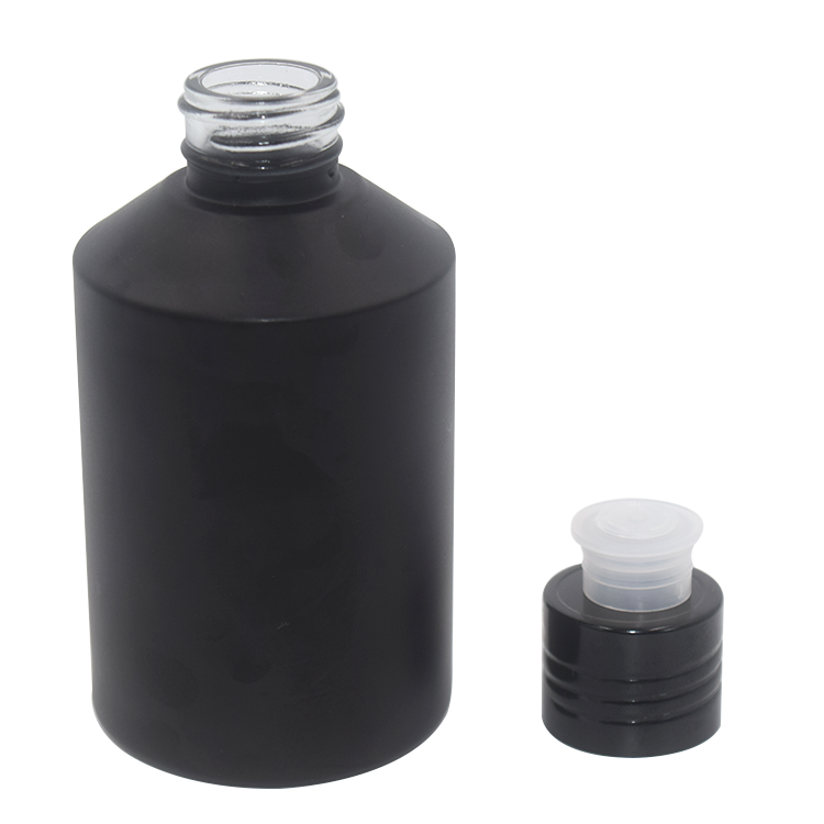 60ml 125lml 200ml 250ml large round slant shoulder matte black color serum bottles for body with black aluminum screw cap