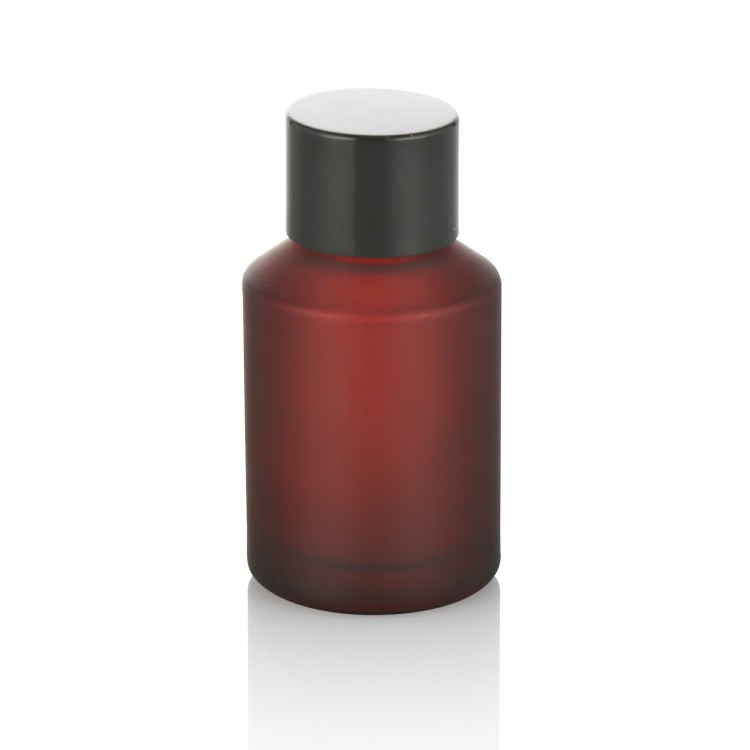 60ml 125lml 200ml 250ml top quality slant shoulder rounde frosted red glass bottle for skin care serum  lotion with black cap