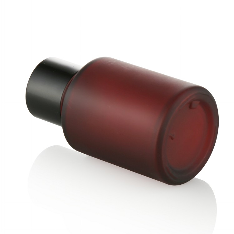 60ml 125lml 200ml 250ml top quality slant shoulder rounde frosted red glass bottle for skin care serum lotion with black cap