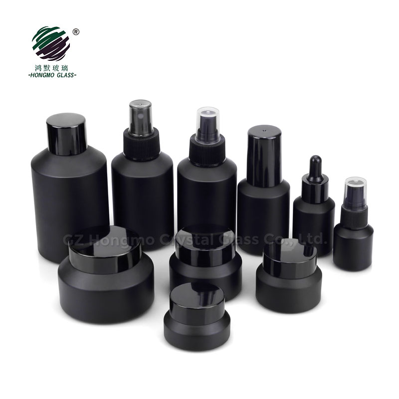 60ml 125ml 200ml matte black slant shoulder glass cosmetic lotion pump bottles 100g glass cream jars container