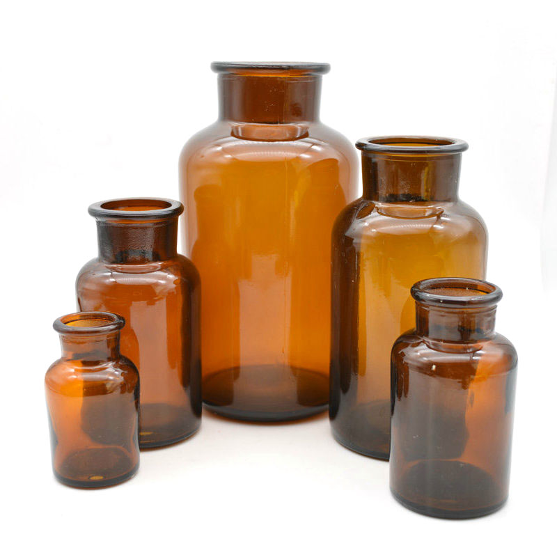 60ml 125ml 250ml 500ml 1000ml amber wide mouth glass laboratory reagent bottle wholesale chemical lab