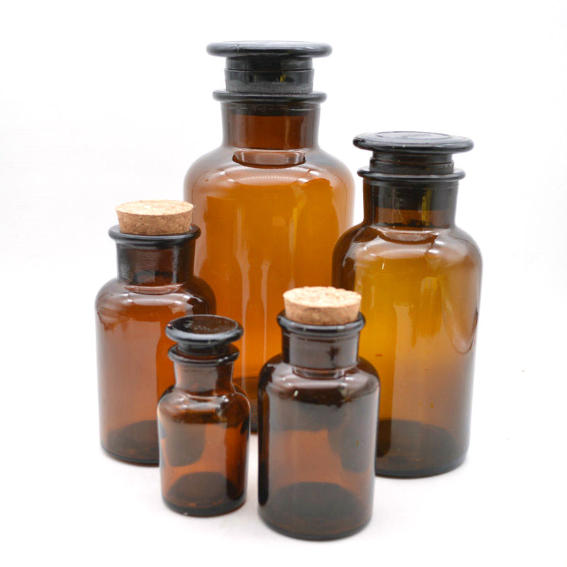 60ml 125ml 250ml 500ml 1000ml amber wide mouth glass laboratory reagent bottle wholesale chemical lab